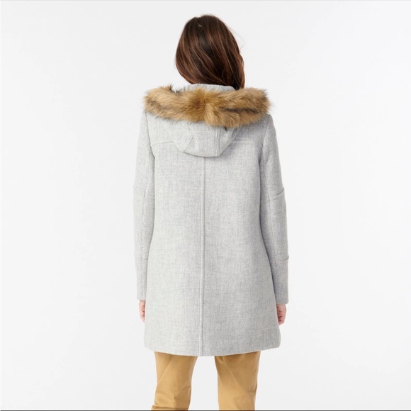 Women's Gray Coat with Faux Fur Trim - Picture 2 of 6